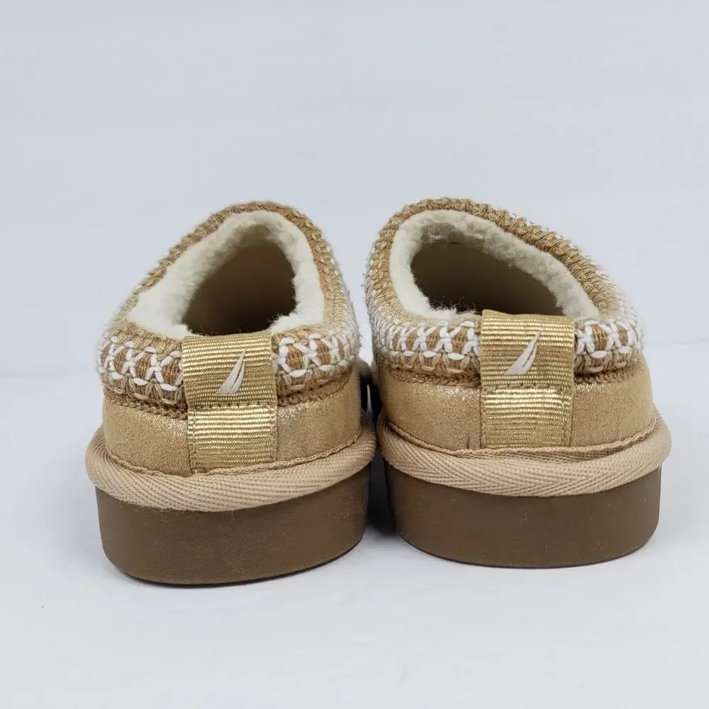 Nautica Darja Girls Size 1Y Gold Tan Slip On Casual Mule Slipper Shoes